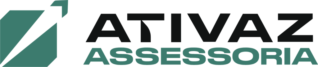 Logo da Ativaz Assessoria, composto por um ícone geométrico em verde e o nome ATIVAZ em preto, com a palavra ASSESSORIA em verde abaixo.
