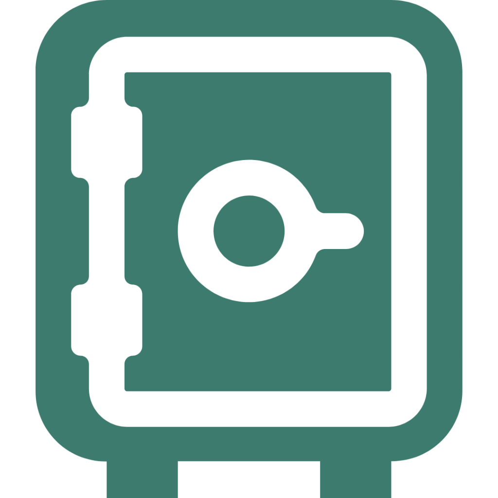 Ícone de cofre fechado, representando segurança financeira, proteção de recursos e controle de investimentos.