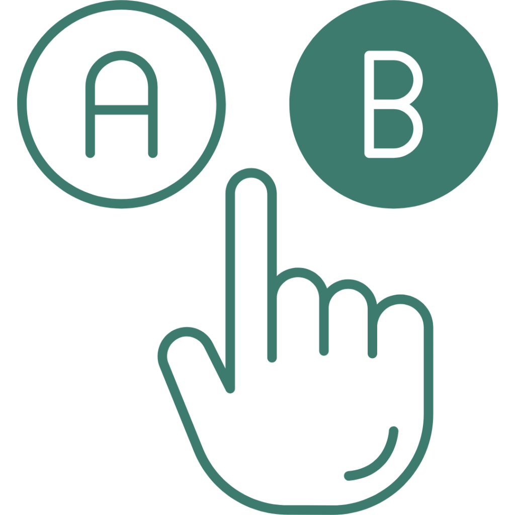 Ícone representando processo de escolha, comparação de opções e tomada de decisão.