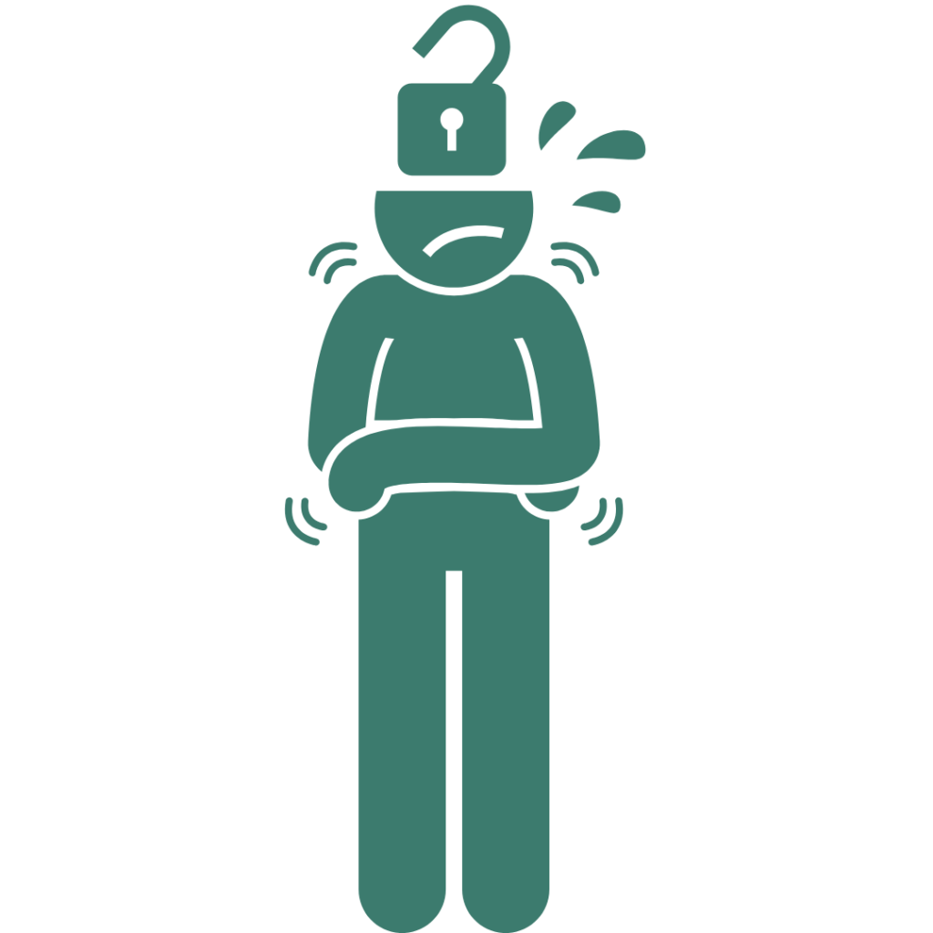 Ícone de pessoa insegura com cadeado aberto na cabeça, representando insegurança, dúvida e falta de clareza sobre quais documentos ou informações enviar.