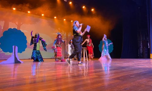Apresentação teatral com personagens do folclore brasileiro em espetáculo cultural no palco